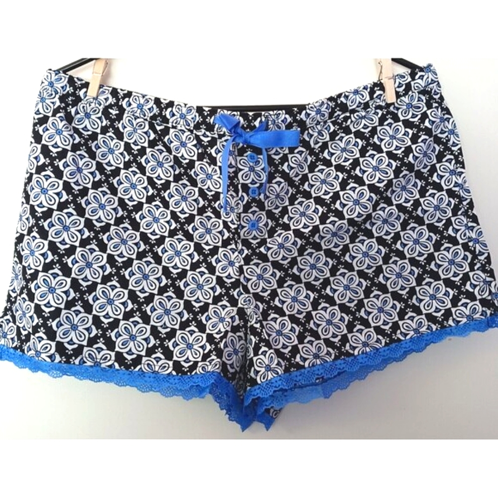 Faded GLory Womens Blue Sleep Shorts- LARGE- NWOT- 100% Cotton- Measurements Pic